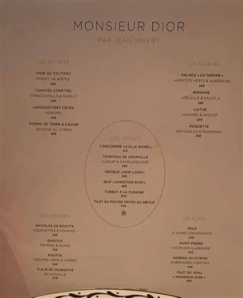 restaurant dior menu|monsieur Dior restaurant menu.